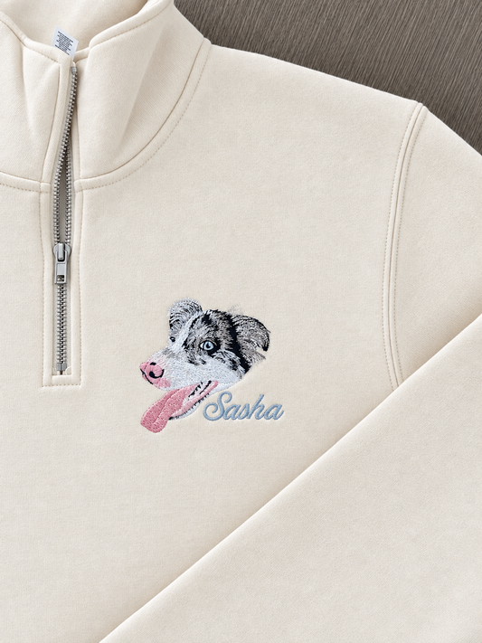 Pet Portrait Quarter Zip Crew